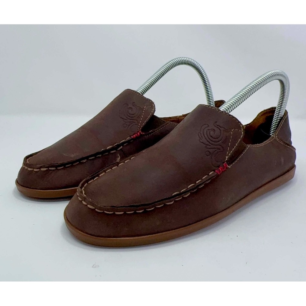 Olukai Nohea Nubuck Shoes Womens Size 7 Nubuck Brown Leather Slip on Loafers